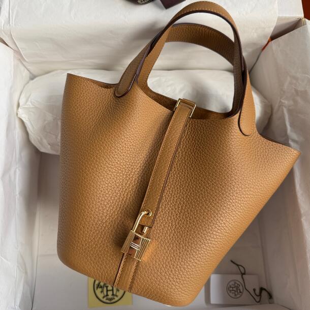 【エルメス HERMES】ピコタンロック18 PM ビスキュイ/ブラウン系 ゴールド金具 (100%マシン)